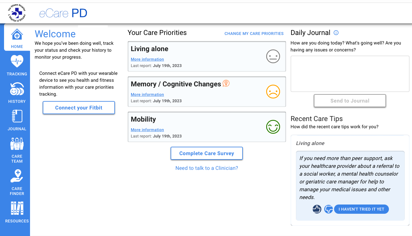 eCARE-PD: A virtual coach to support self-care at home